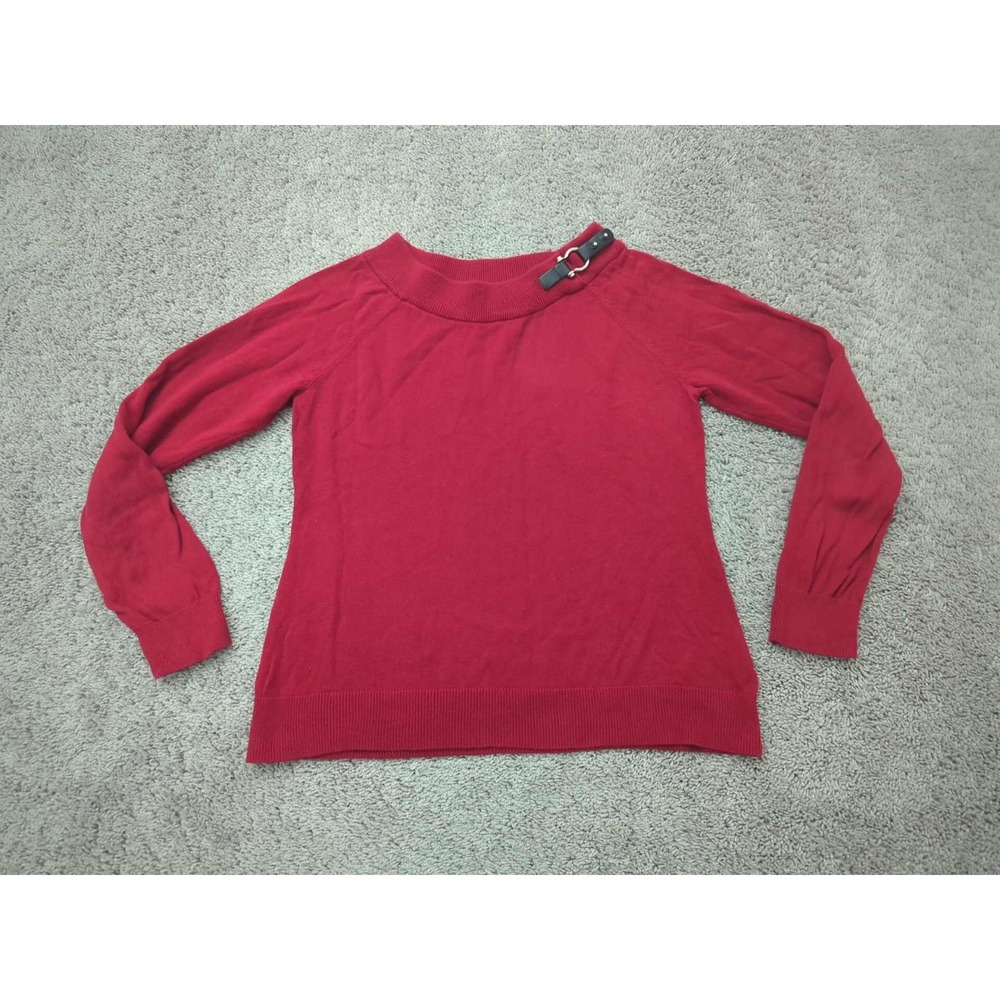 Lauren Ralph Lauren Sweater Top Womens L Red Boat Neck Buckle Long Sleeve